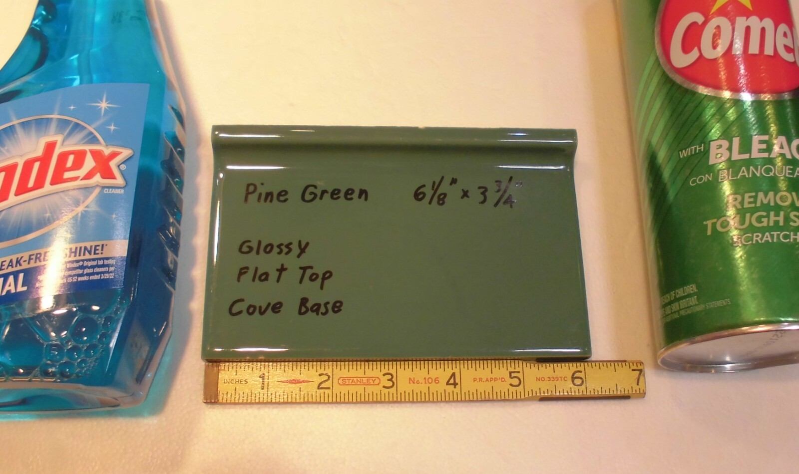 1 pc. Pine Green: 3-3/4″ X 6-1/8″ Ceramic Cove Base Tile, Stack-on-Top, Flat Top