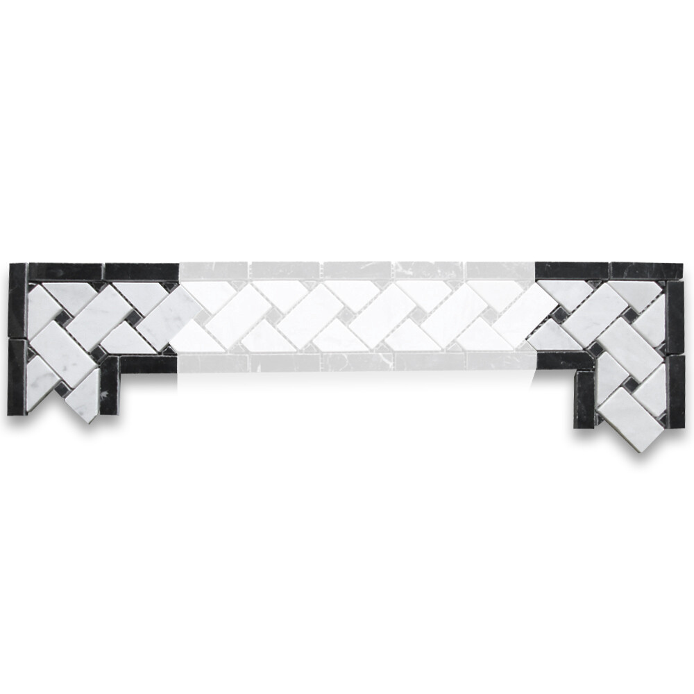 C651CXP Carrara Venato Carrera Marble 4×4 Basketweave Mosaic Corner Polished