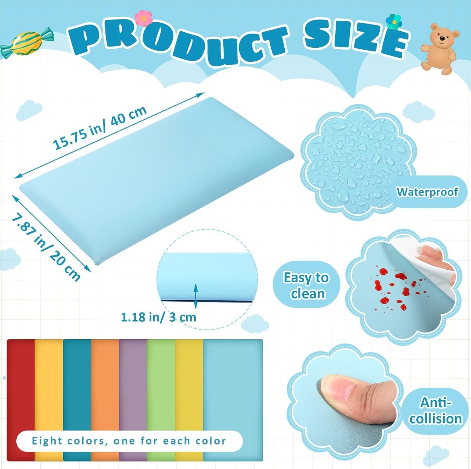 8 Pack Wall Padding for Playroom Peel and Stick Headboard 15.75″ x 7.87″ x 1.18″