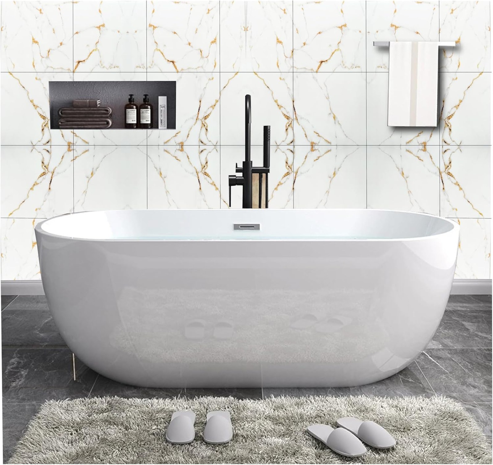 Marble Look Peel and Stick Backsplash Tiles 12×12 Self Adhesive Wall Decor