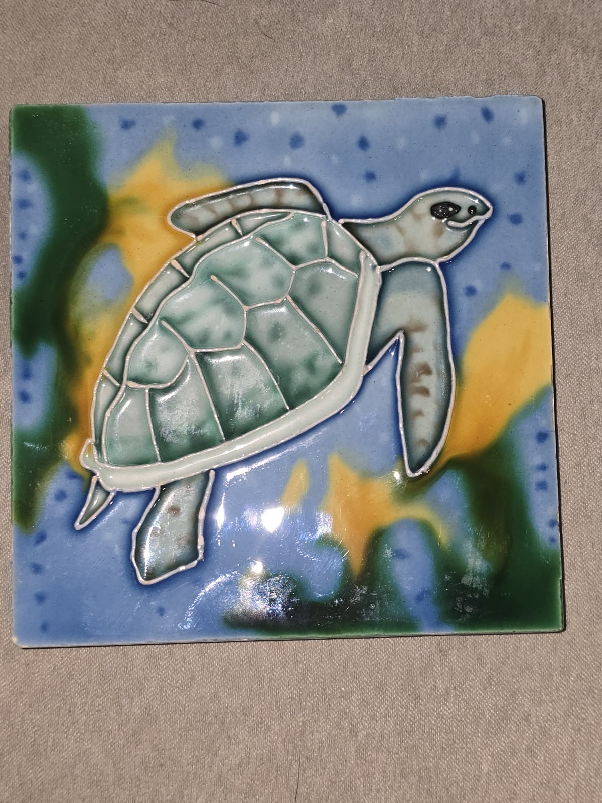 Sea Turtle Ceramic Tile Handpainted Tropical Sealife Beach 4” X 4” Beach