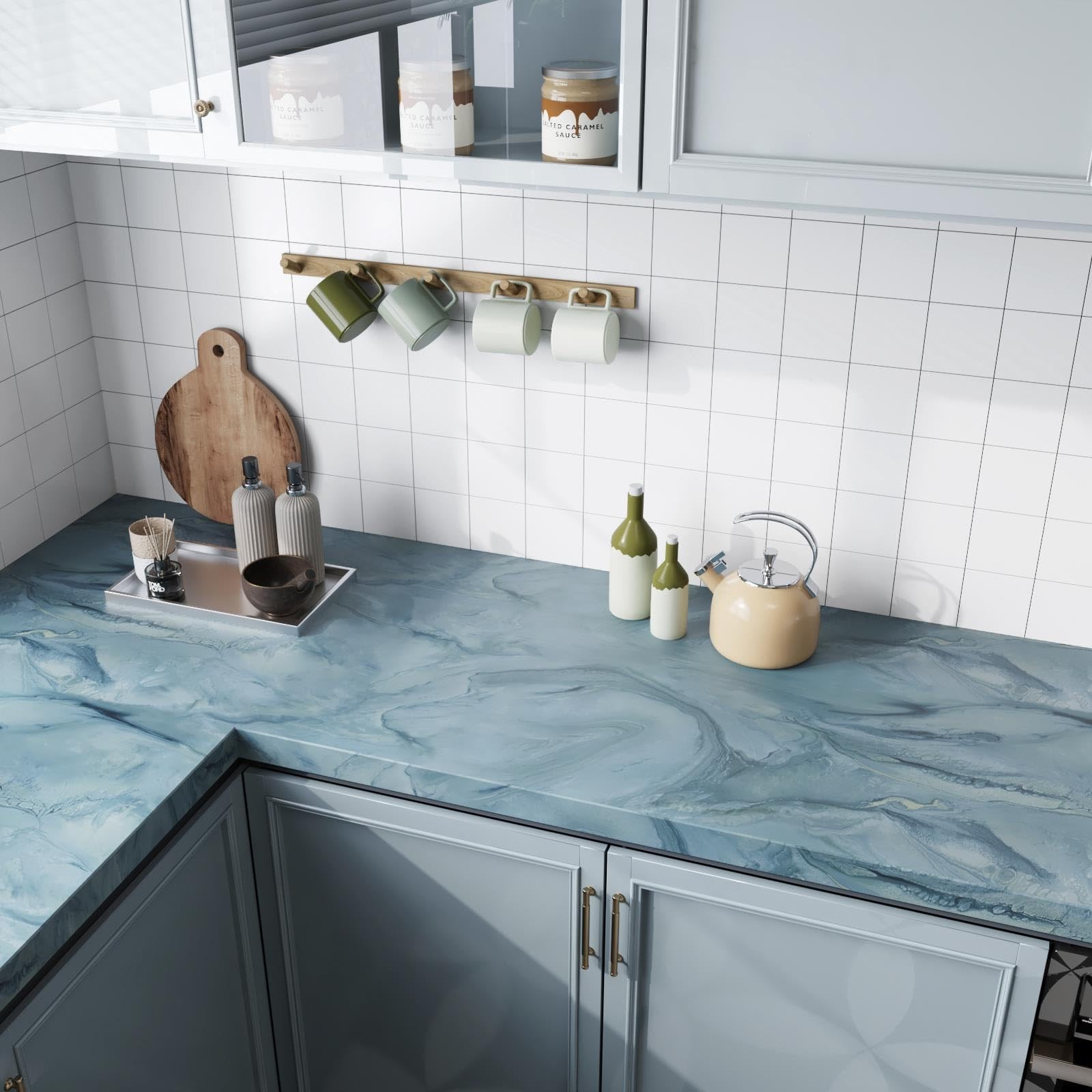 CRE8TIVE Teal Liquid Marble Contact Paper for Countertops Waterproof Matte Ma…