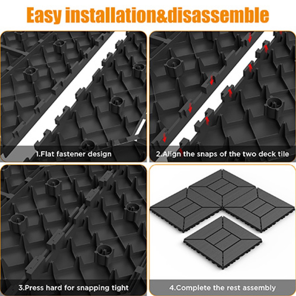 12 Inch Interlocking Deck Tiles Dark Gray Polypropylene DIY Floor Tiles