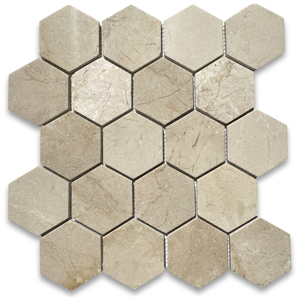 M33XP Crema Marfil Marble 3 inch Hexagon Mosaic Tile Polished