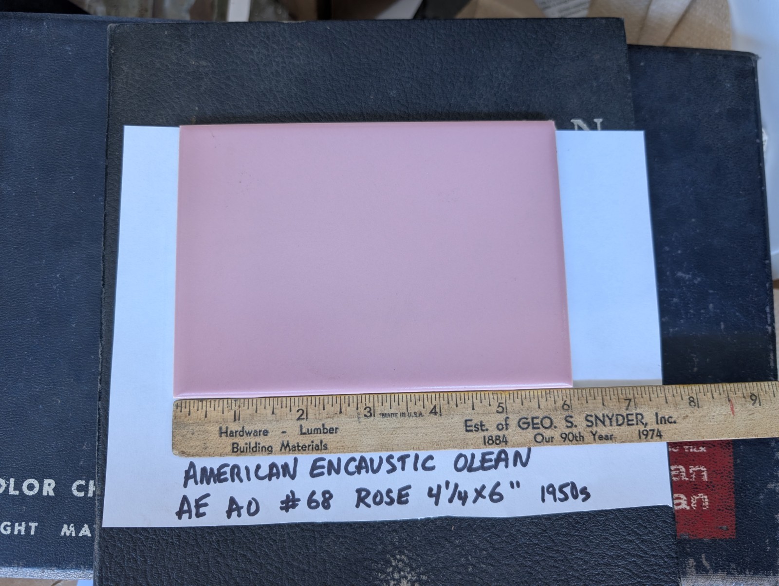 1 piece 4 1/4×6″ Ceramic Tile #68 Rose NOS American Encaustic Olean Tile 1950s