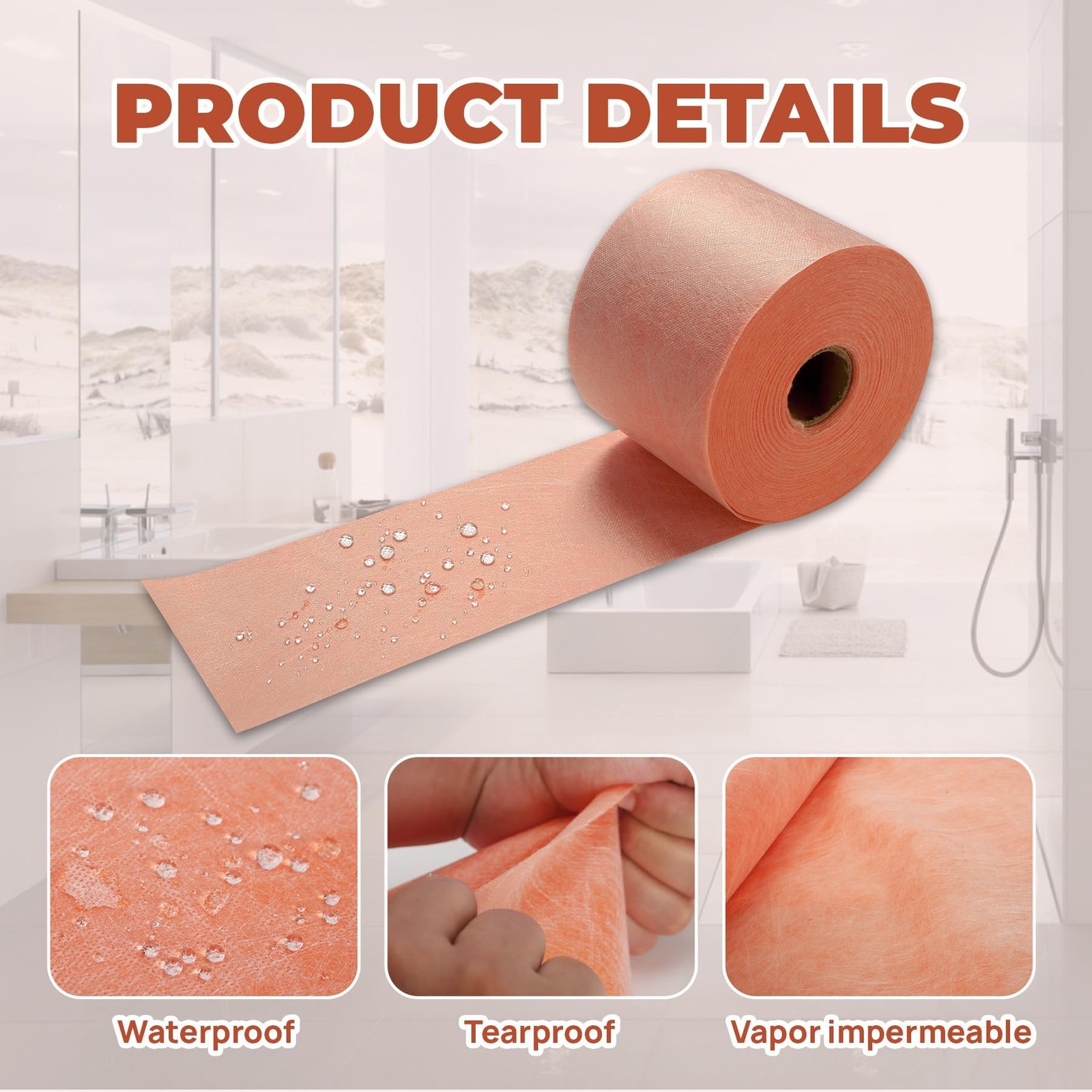 100FT Shower Waterproofing Membrane Roll, 5 Inch Wide 20 Mil Thick PE Layer w…