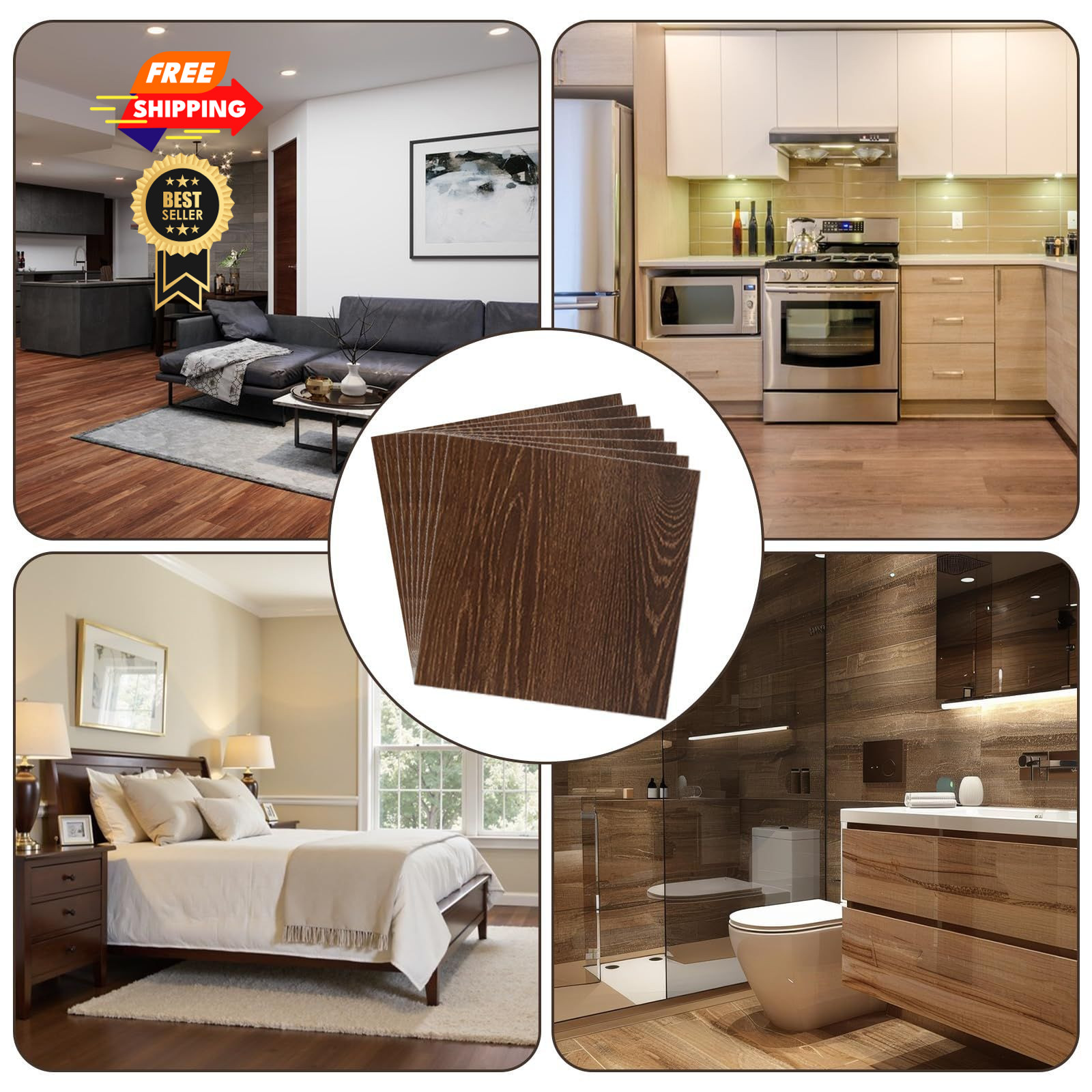 JMIATRY 40PCS 12×12 In Peel And Stick Floor Tile Walnut Wood Vinyl Brown