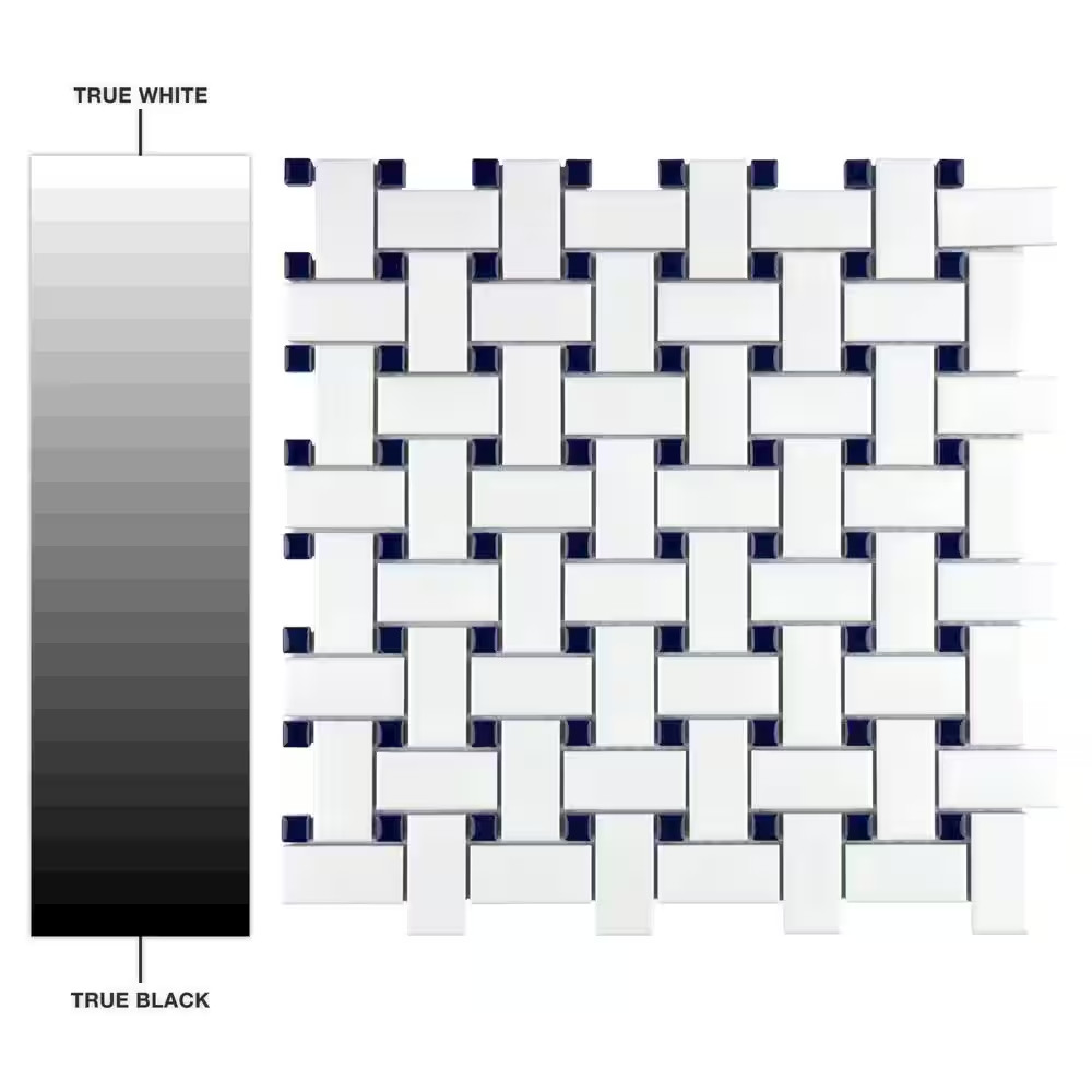 Metro Basketweave White with Glossy Cobalt Dot 11-3/4 In. X 11-3/4 In. Porcelain