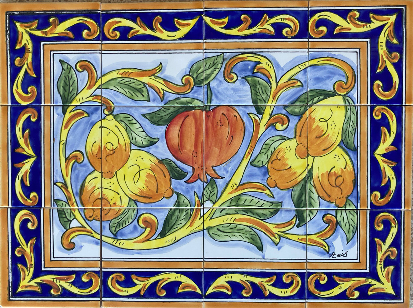 24″ x 18″ Ceramic Tile Mural Backsplash Kitchen Wall Hand Painted Pomegranate
