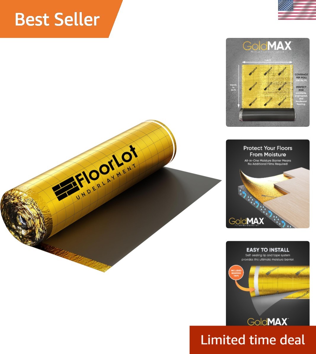 GoldMax 200 sqft Silent Underlayment – 3mm Thick with Built-In Moisture Barrier