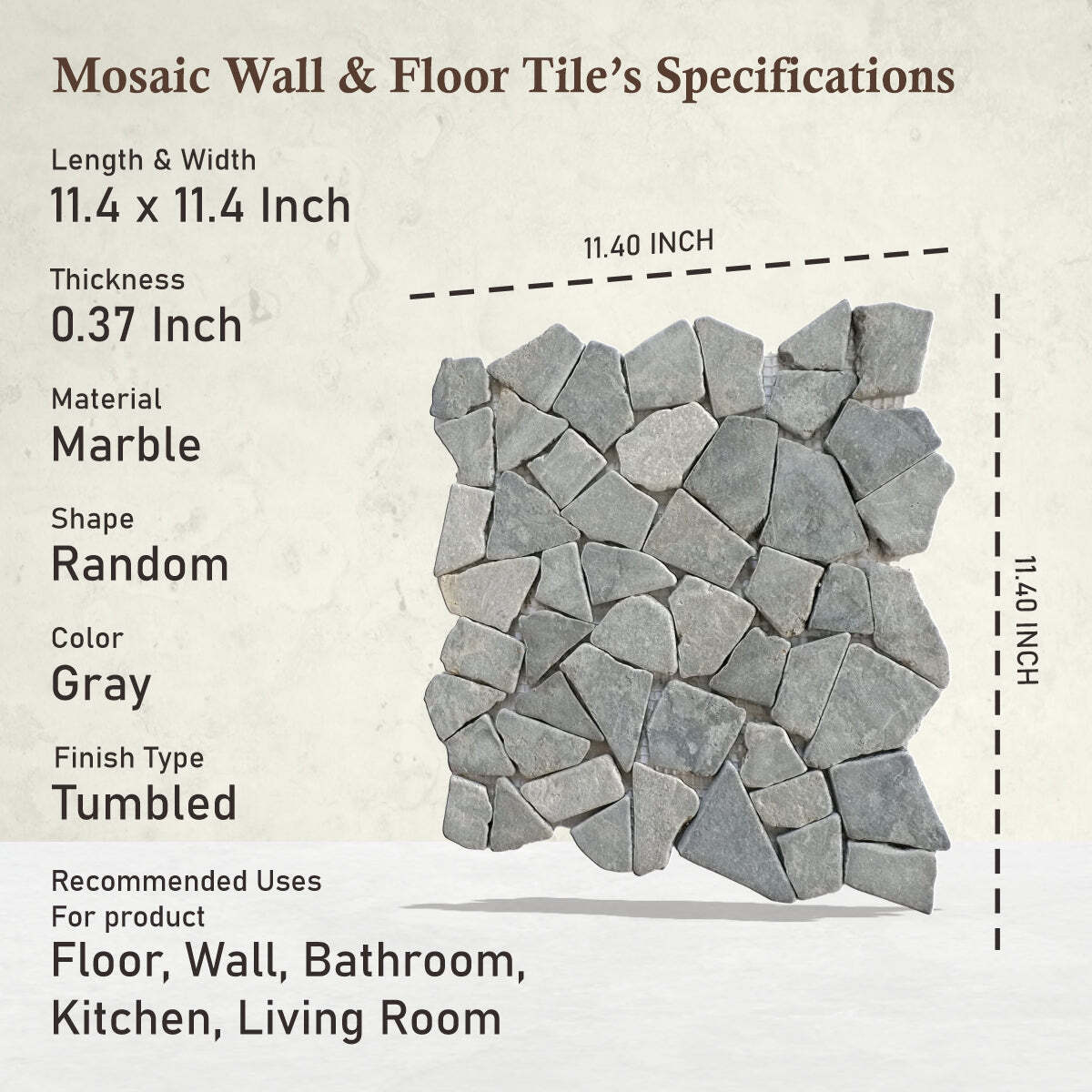Ash Grey Random Mosaic Wall & Floor Tile ($11.84/SqFt)