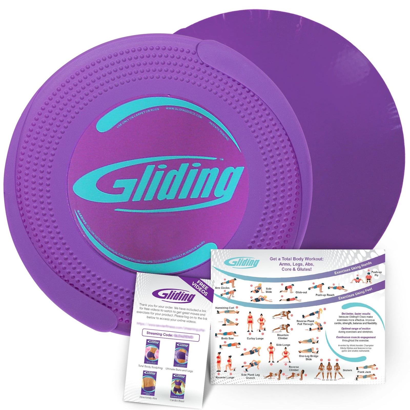 Gliding 9” Sliders for Working Out on Carpet Floors, 1 Pair + 4 Videos | T