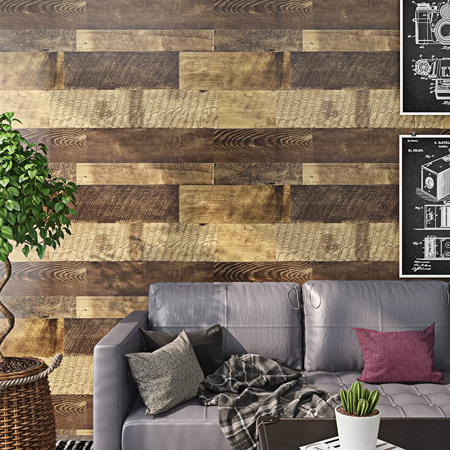 Reclaimed Wood Vinyl Flooring Roll Waterproof Vinyl Plank Peel Stick15.8X78.8″