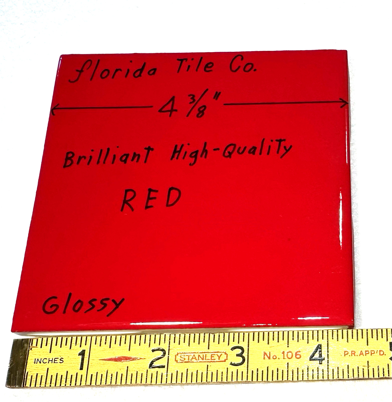1 pc. Brilliant High-Quality RED: 4-3/8″ Glossy Ceramic Tile by Florida Co. NEW