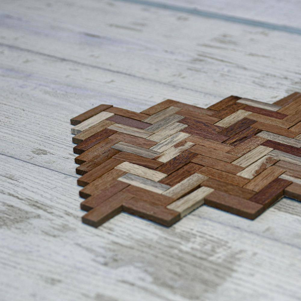 11-7/8 In. X 11-7/8 In. X 1/2 In. Herringbone Boat Wood Mosaic Wall Tile Natural
