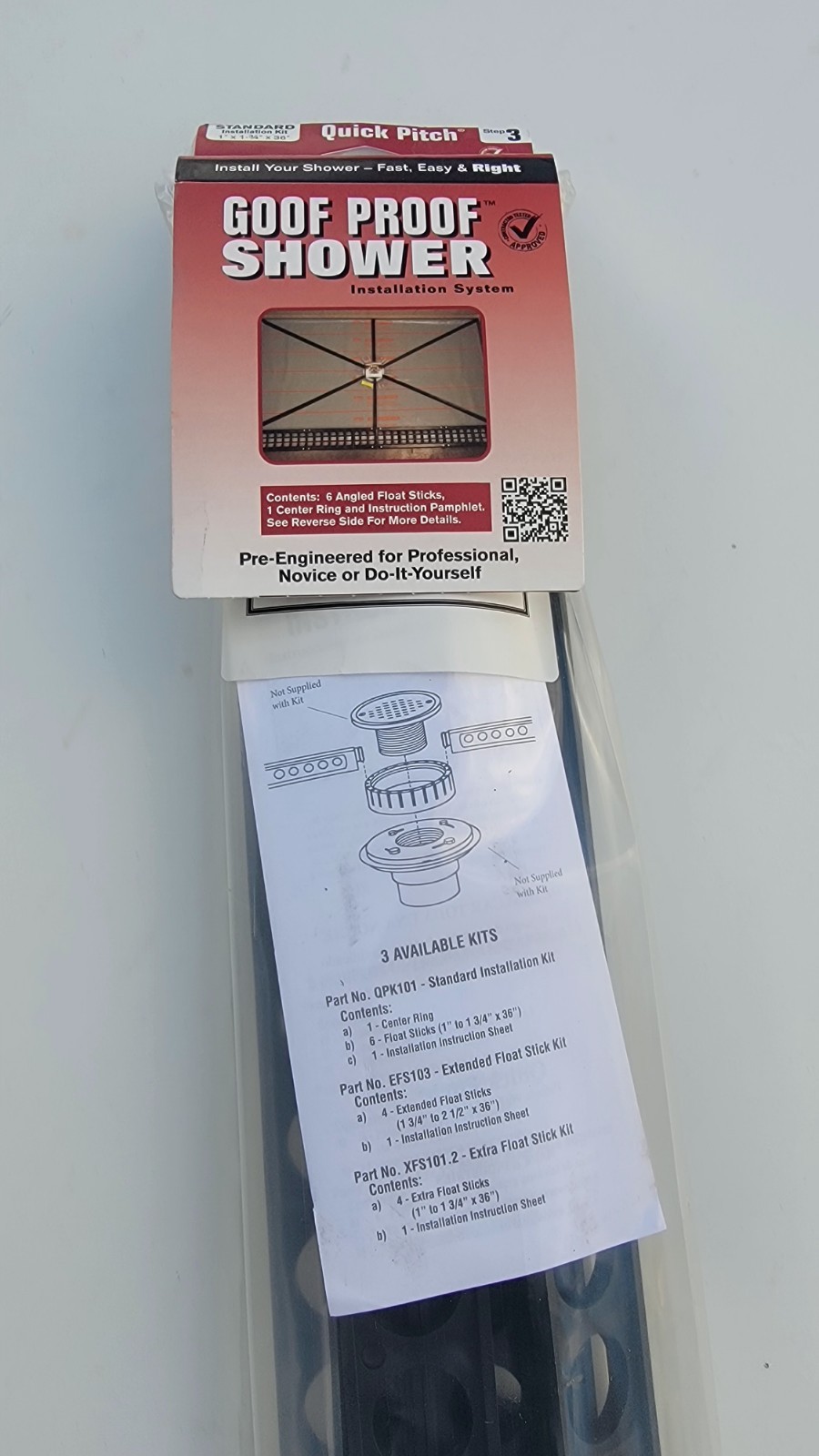 New GOOF PROOF SHOWER INSTALLATION SYSTEM QPK-101 Quick-Pitch Standard Kit