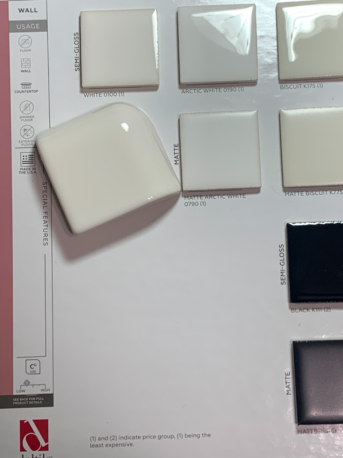 New Daltile White #100 2″ x 2″ Radius Bullnose Ceramic Corner Gloss – 4 pieces