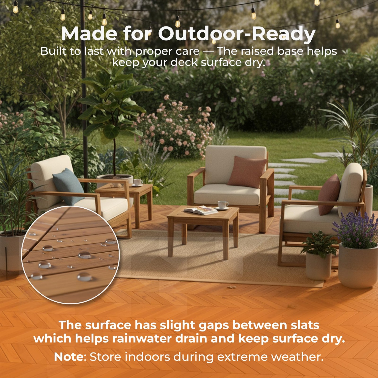 Interlocking Deck Tiles, 8-Pack Herringbone Acacia Wood Patio Tiles with 2 Ed…