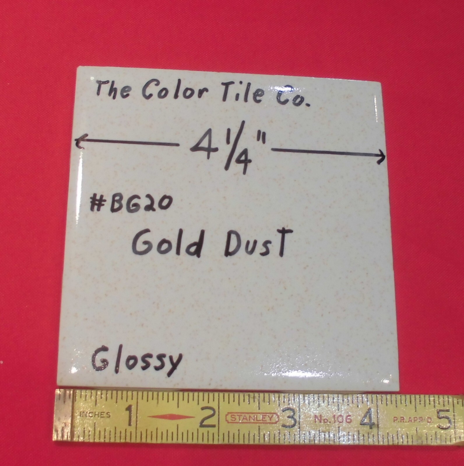 1 pc. Gold Dust: by Color Tile Co. 4-1/4″ Glossy Ceramic Tile: Made 1970’s-90’s