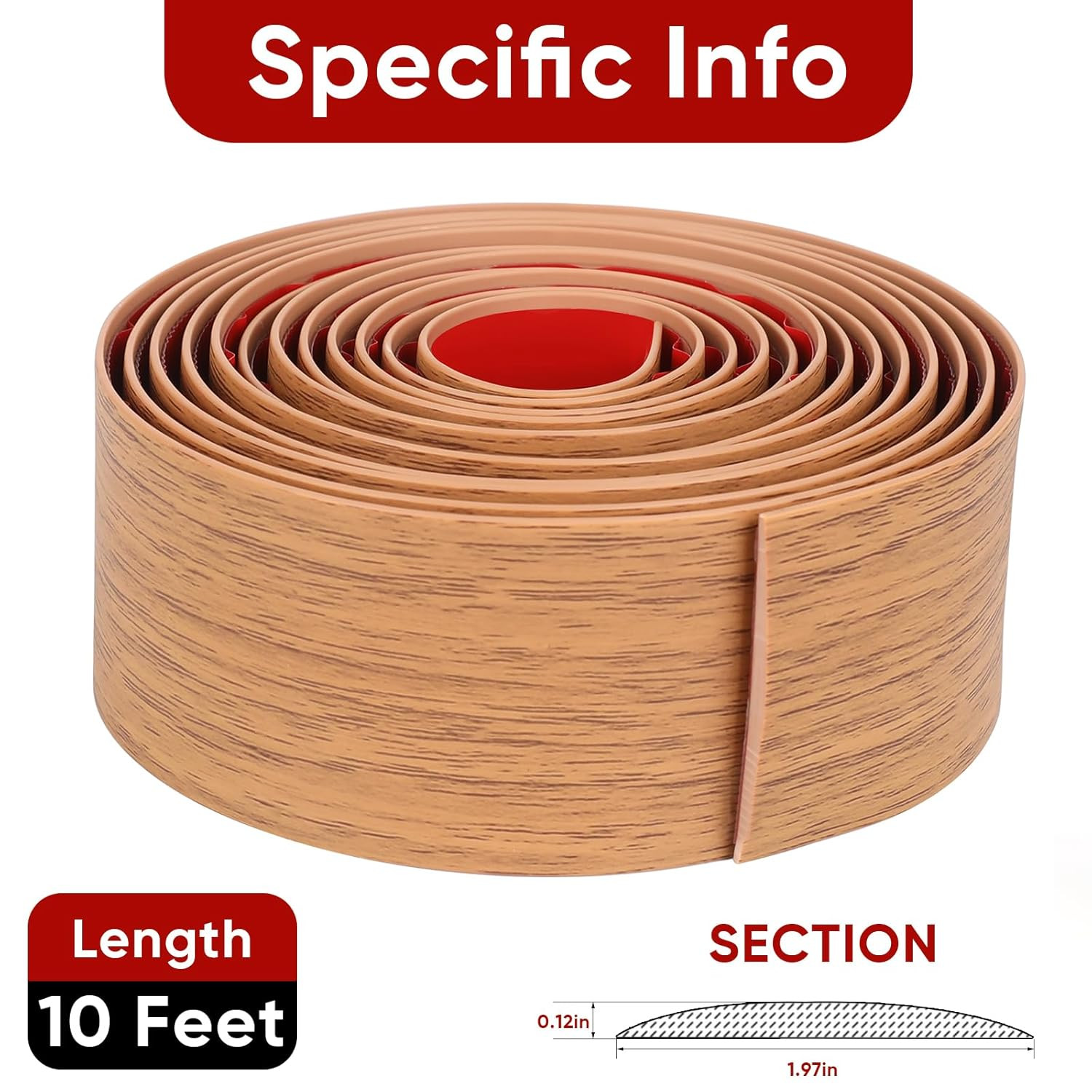 3 Inch X 10FT Floor Transition Strip Self Adhesive, Brown Wood Grain Vinyl Floor