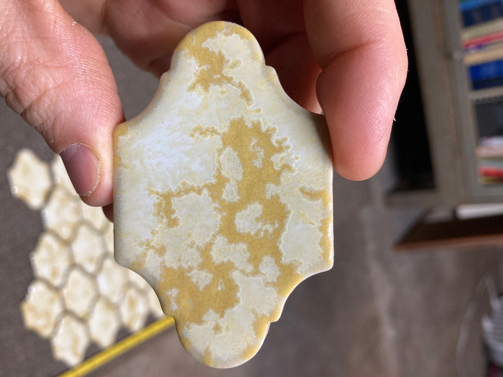 Vintage Retro Arabesque San Felipe Mottled Effect Gold Yellow Tile