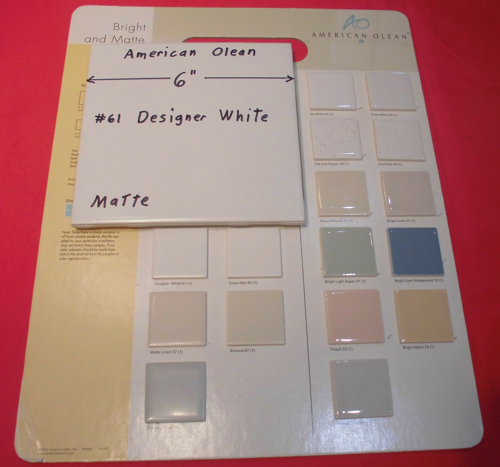 *Designer White* Matte Ceramic Floor & Wall Tile, by American Olean; New Mint