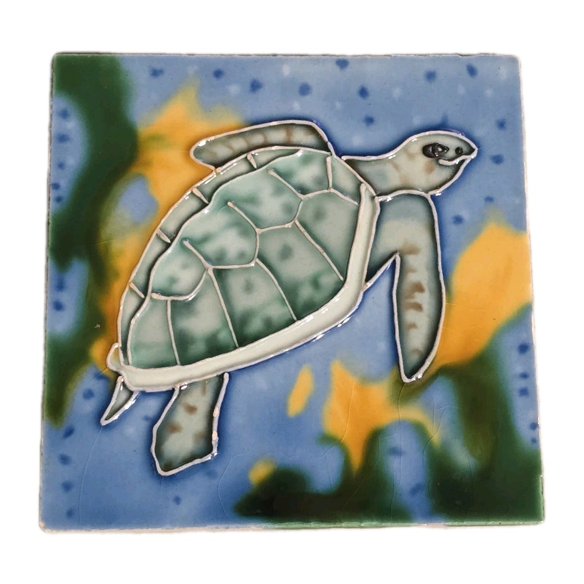 Sea Turtle Ceramic Tile Handpainted Tropical Sealife Beach 4” X 4” Beach