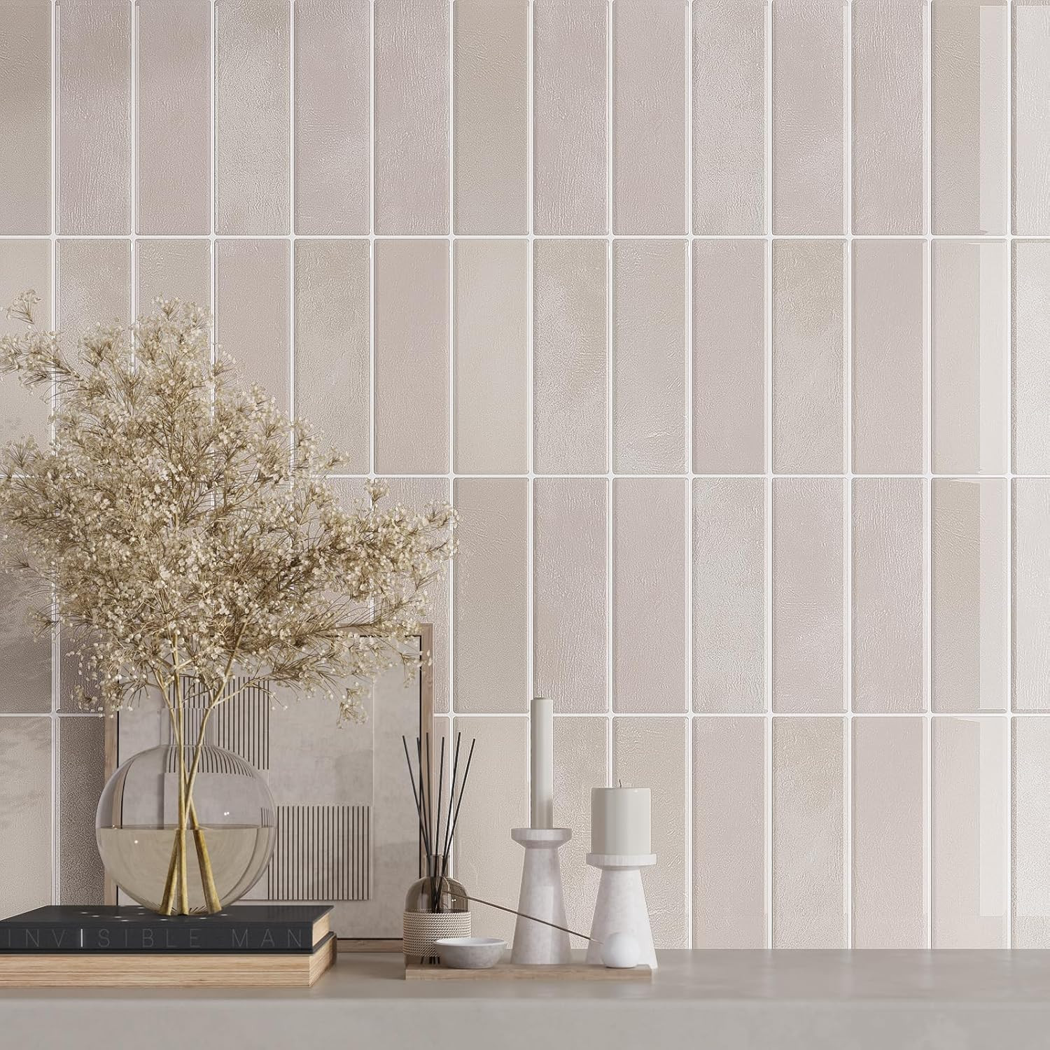 VaryPaper 20 Sheets Pink Beige Backsplash Peel and Stick Subway Tile Back Splash