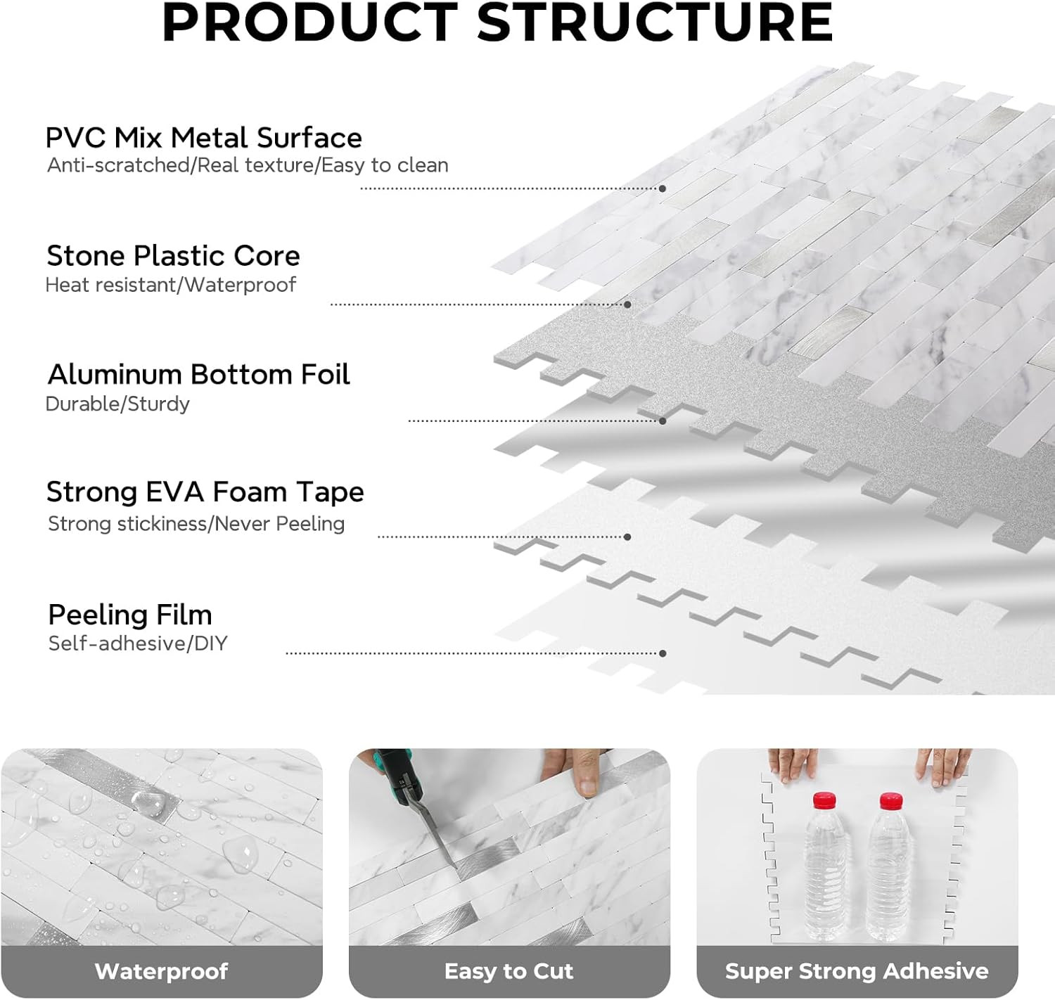 Peel and Stick Backsplash, PVC Wall Tiles Stick on Backsplash for Kitchen(1 Shee