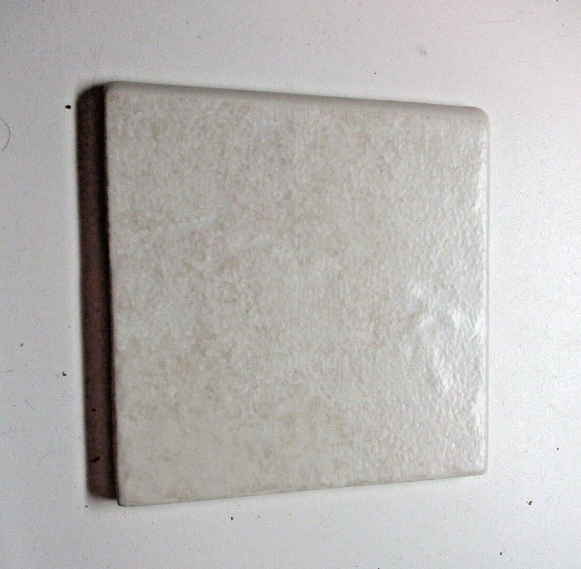 1 Bullnose Wall Tile Huntington USA Ceramic 4-3/8″Sq Satin Wrinkled Beige Vtg