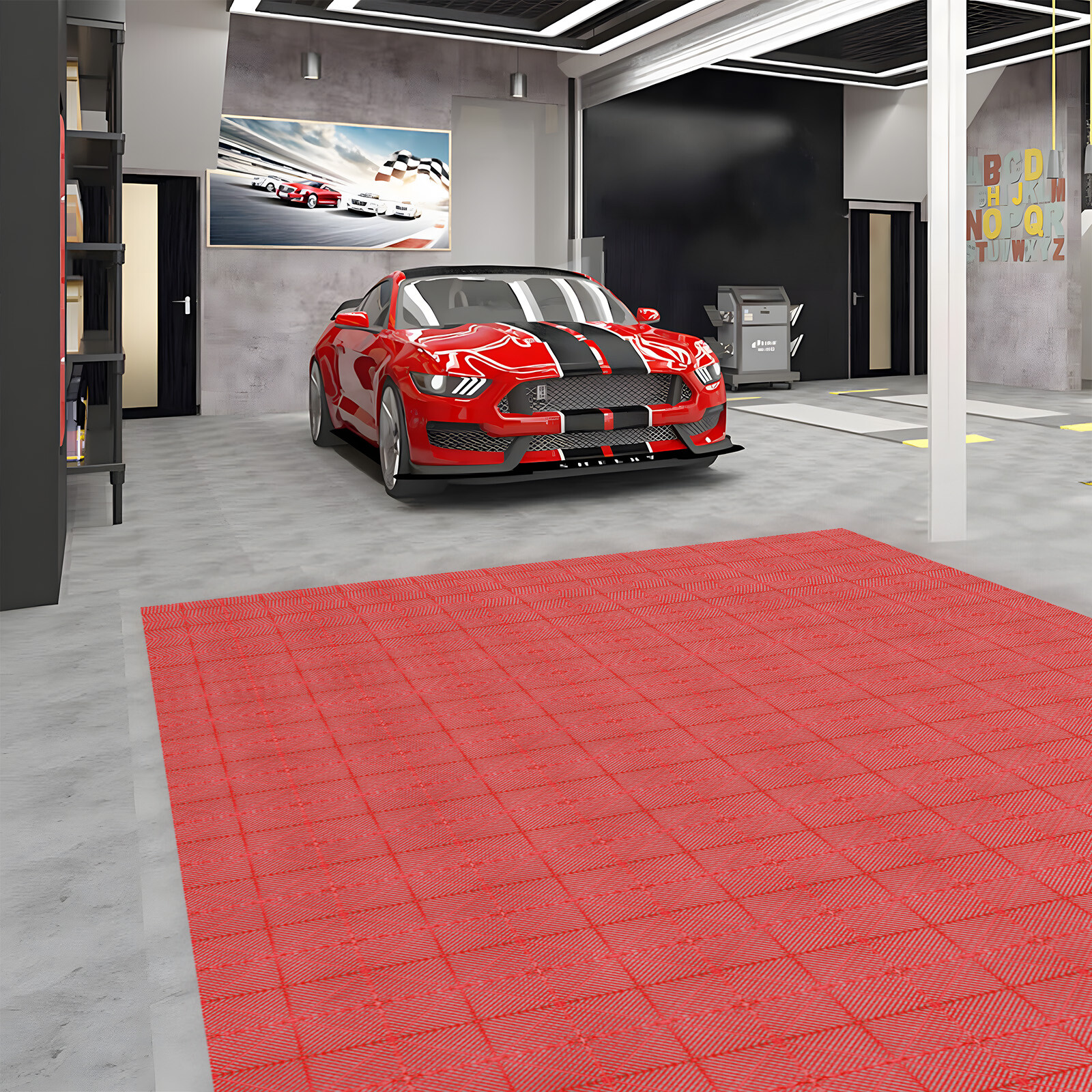 43ft² Interlocking Drainage 0.71″ Thick 16×16 in Modular Garage Flooring Mats