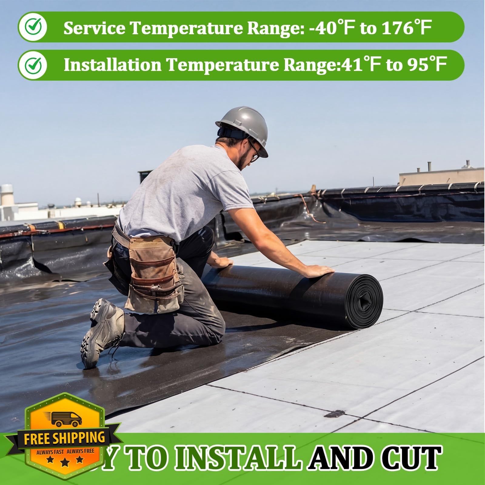 Pushglossy 1 Roll 39″ x 15ft EPDM Rubber Roofing Membrane Waterproof