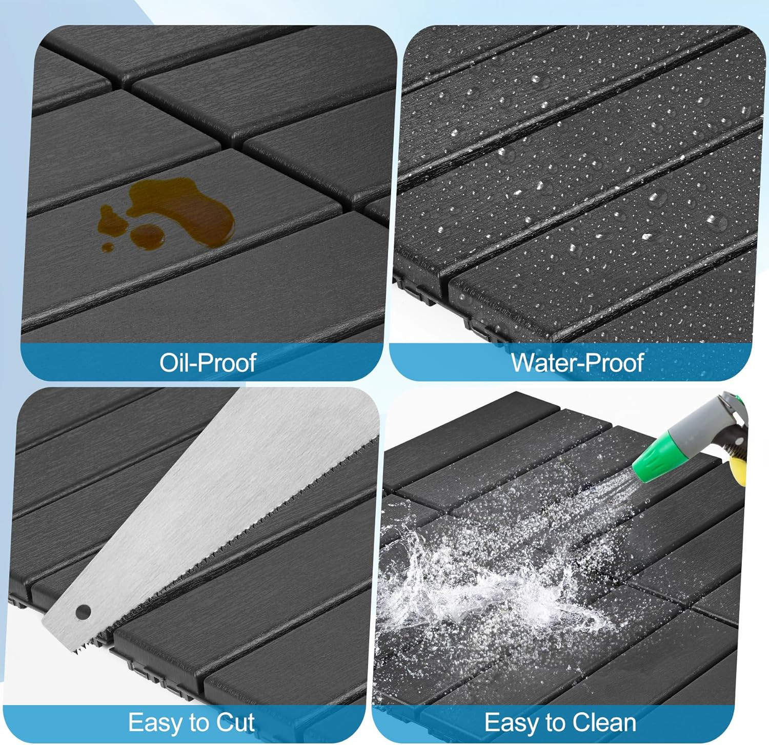 25/50/75PCS Deck Tiles Wood Flooring Interlock For Balcony Patio Outdoor 12″X12″