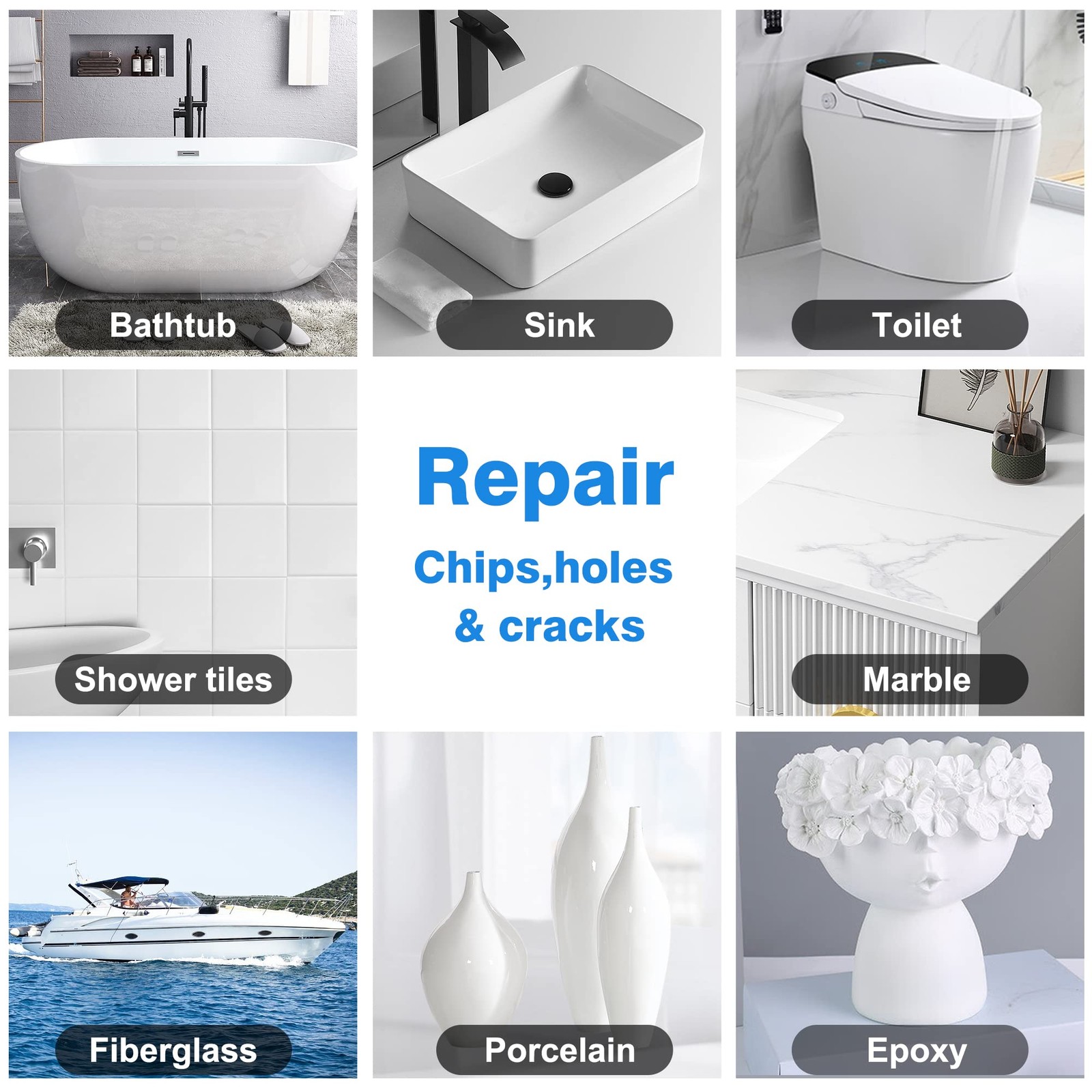 Fiberglass Tub Tile Shower Repair Kit Odorless Porcelain White Black