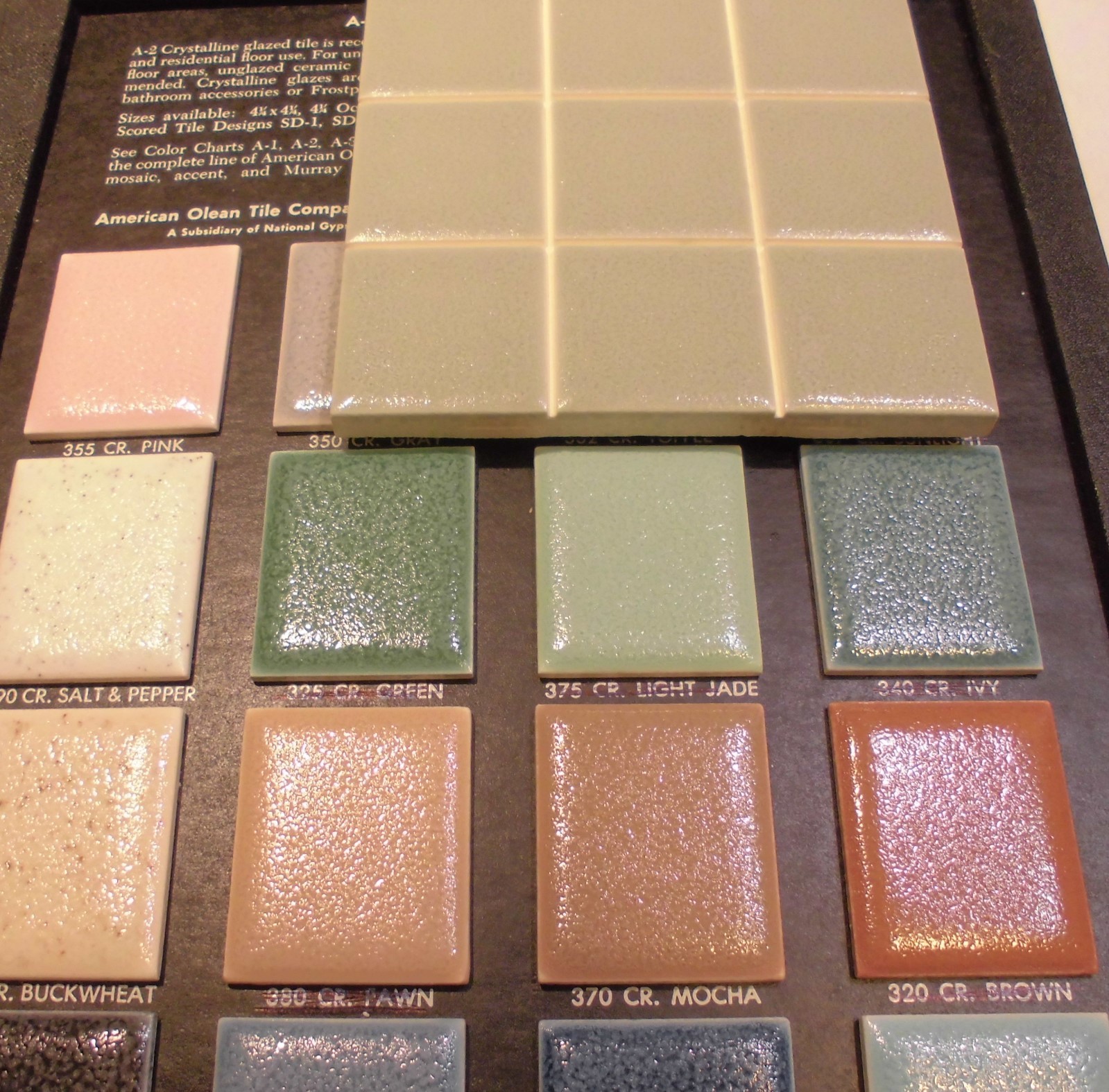1 pc. Ceramic Tile *Greenest* Scored by American Olean 4-1/4″ (NOS) Crystalline