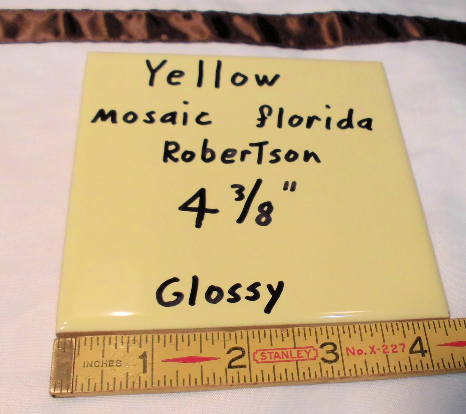 1 pc. Glossy Yellow Ceramic Tile 4-3/8″ ; Matches: Florida, Mosaic & Robertson