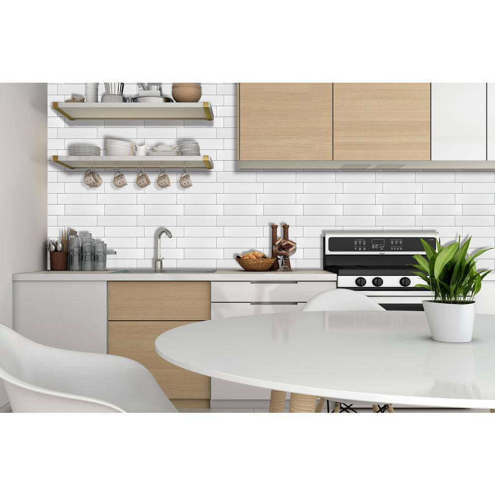 White Long Subway 10.83 In. X 11.81 In. SPC Peel and Stick Backsplash Tile (0.9