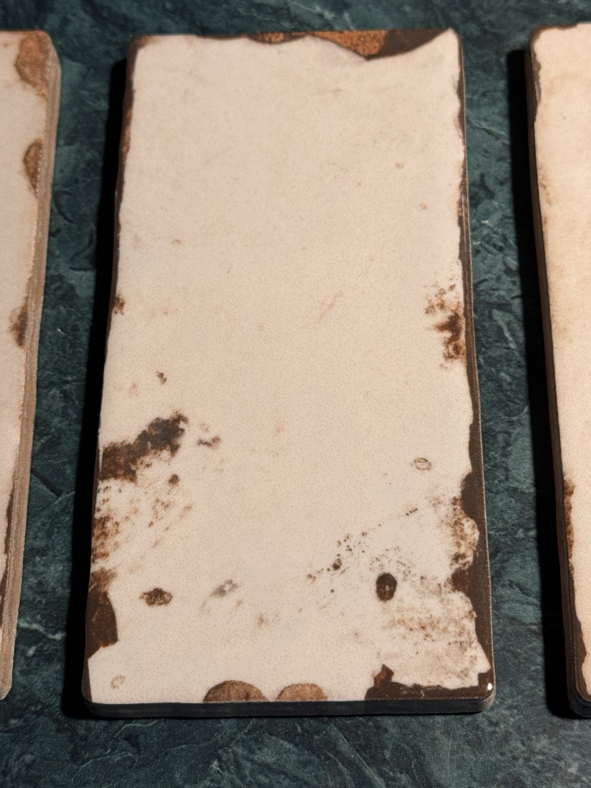 Vintage Flint Faience 3×6 Tiles Mottled White/Tan Architectural Salvage Art Deco
