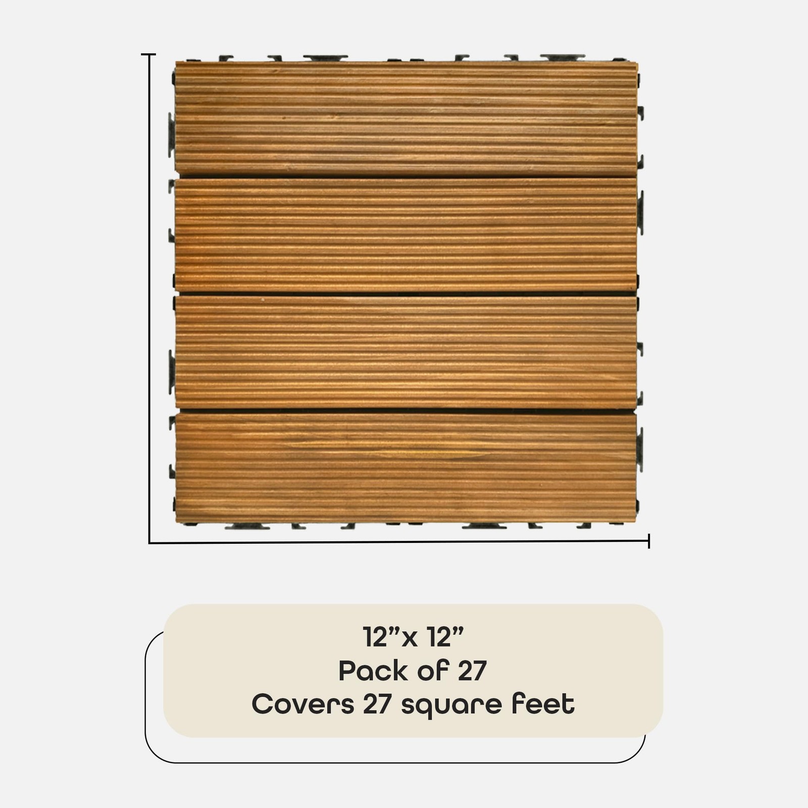 OutdoorZ Interlocking 12-Inch Deck Tiles, 27 Tiles – 12″ x 12″, Plank Honey O…