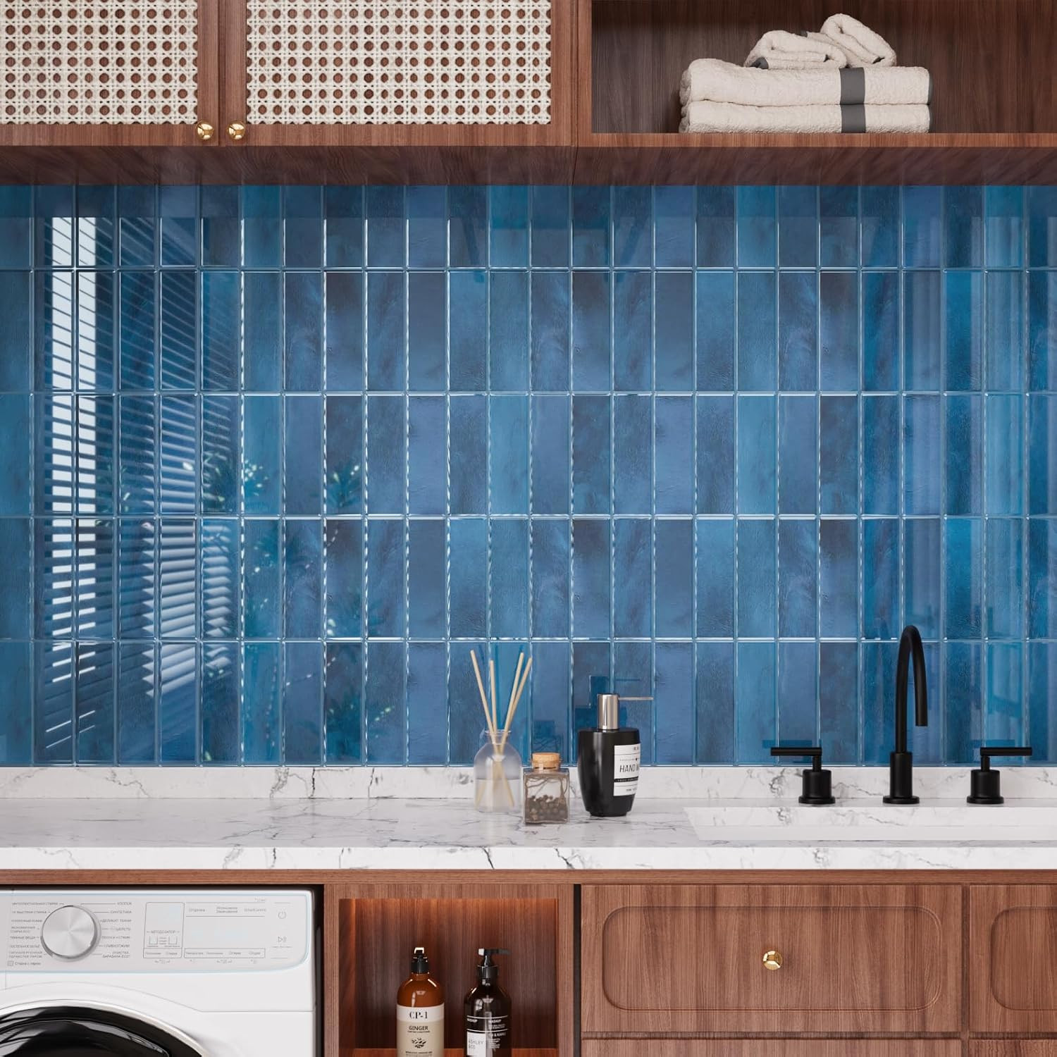 Sea Blue 3D Peel and Stick Backsplash Tiles – 20 Waterproof Vinyl Sheets