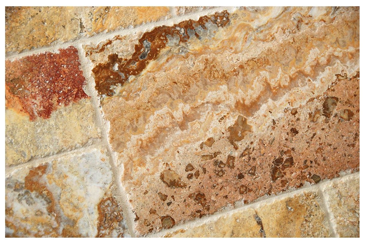 Scabos Travertine ROMAN / MIDI Versailles Pattern Tiles, Brushed and Chiseled