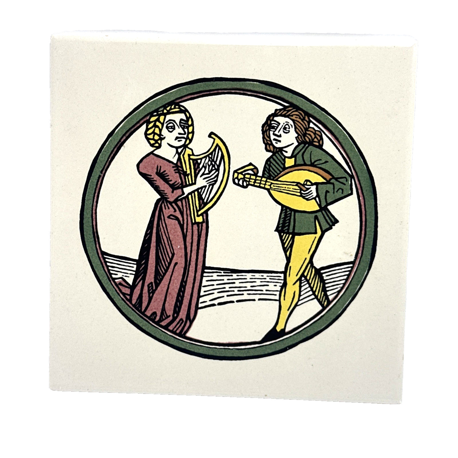 The Four Temperaments: Phlegmatic Depicted on Mettlach Tile Trivet Germany