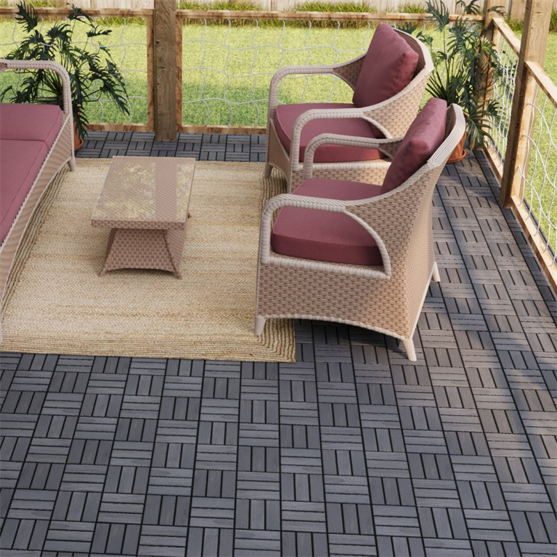 12″x12” Interlocking Deck Tiles Checker Pattern Acacia Wood Outdoor Flooring