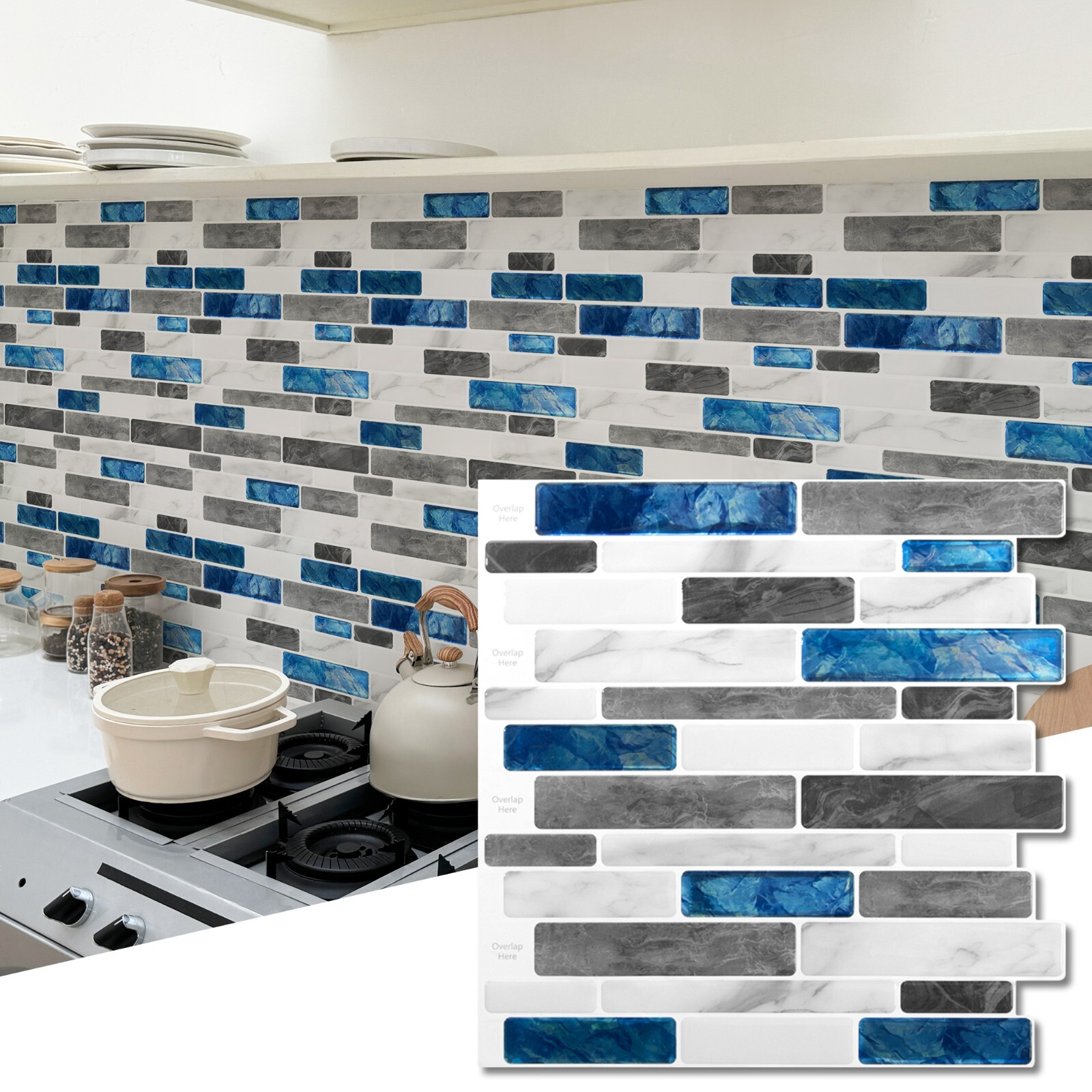 Art3d 10-Sheet Peel and Stick Backsplash for Kitchen, 12 x 12in. Marble Design