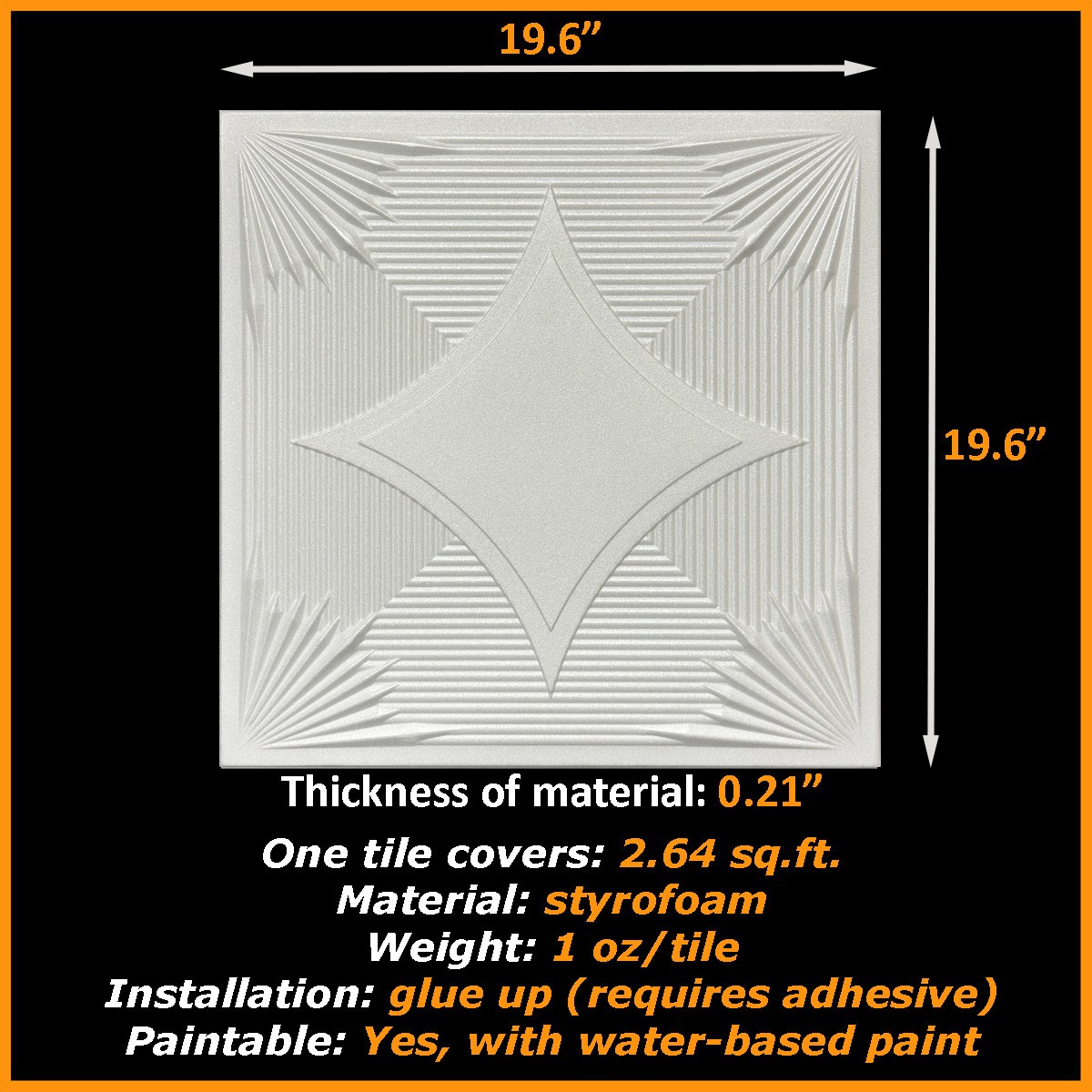 DIY Ceiling Tiles Glue Up Styrofoam 20×20 – R14 White – Pack/100 pcs (264 sq ft)