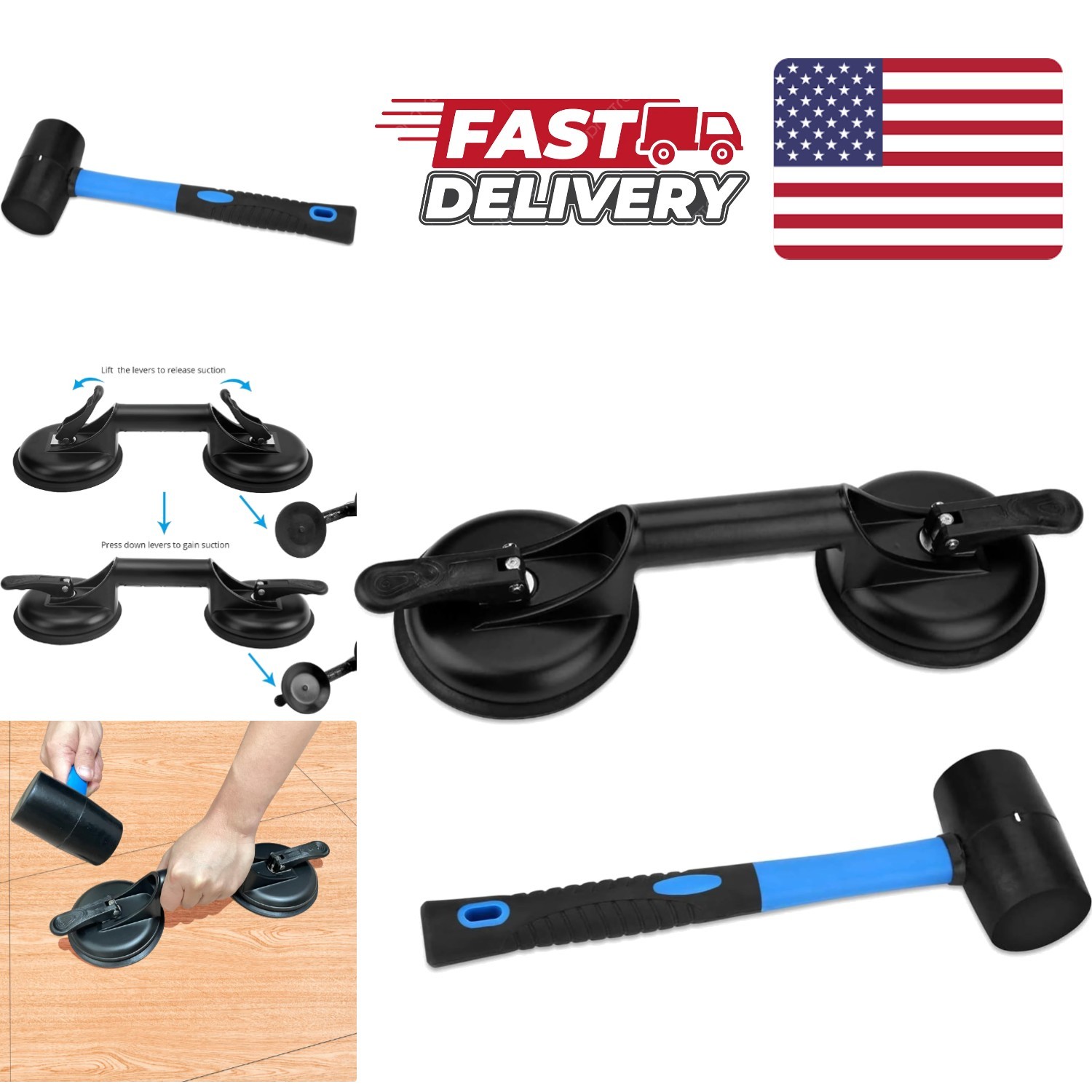 Plastic Mallet and Suction Cup Floor Gap Repair Tool for Smooth Floors