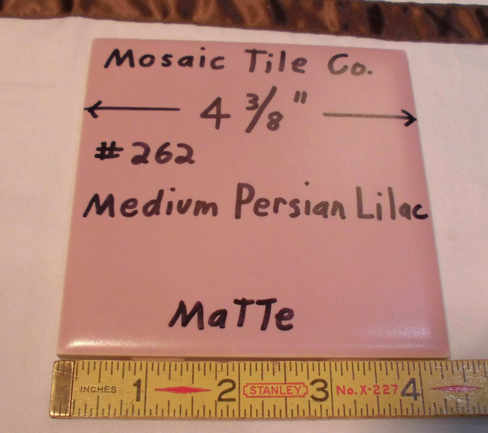 1 pc. *Medium Persian Lilac* Matte Ceramic Tile by Mosaic Co. 4-3/8″ Pinkest NOS