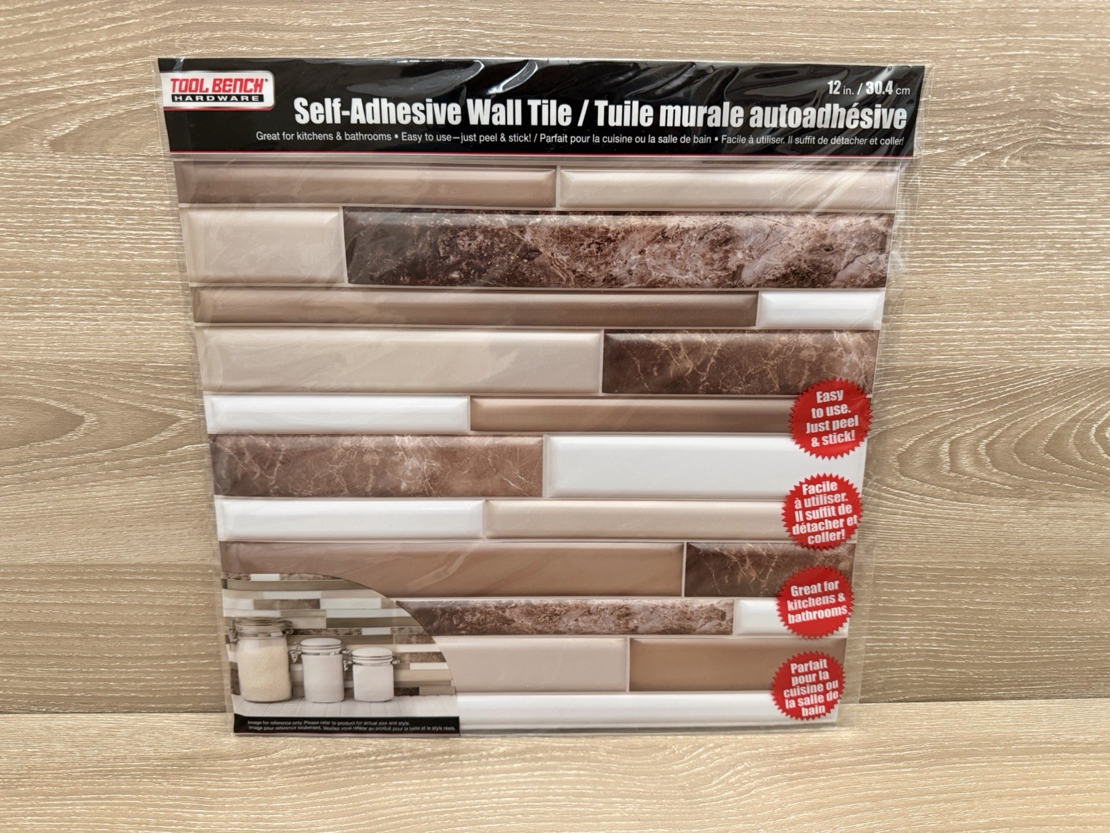 Lot Of 15 Tool Bench Self-Adhesive Wall Tile 12×12” Peel &Stick Backsplash Brown