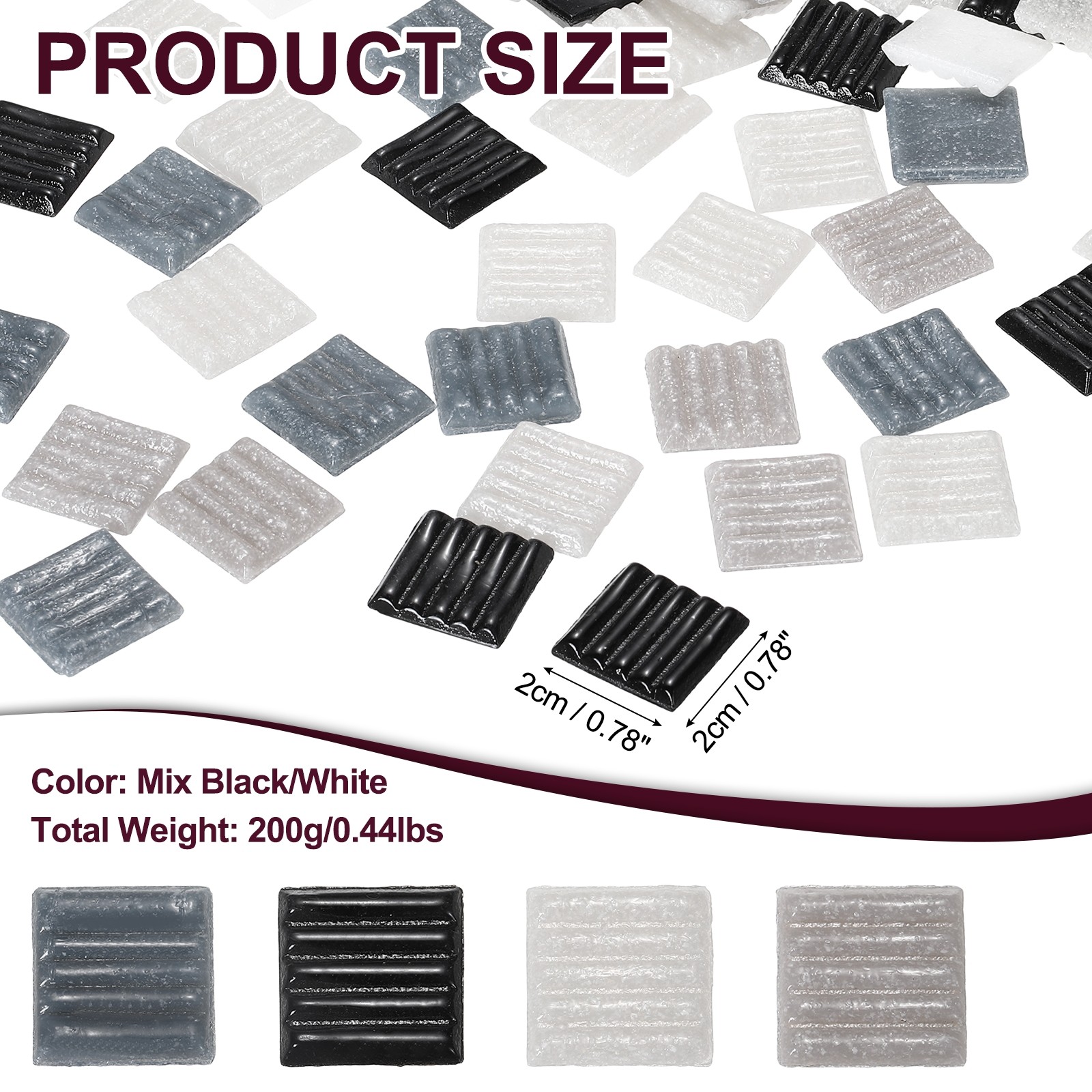 0.44LB Quartz Mosaic Tiles for Crafts Bulk, 3/4″ Square Mosaic, Mix Black/White