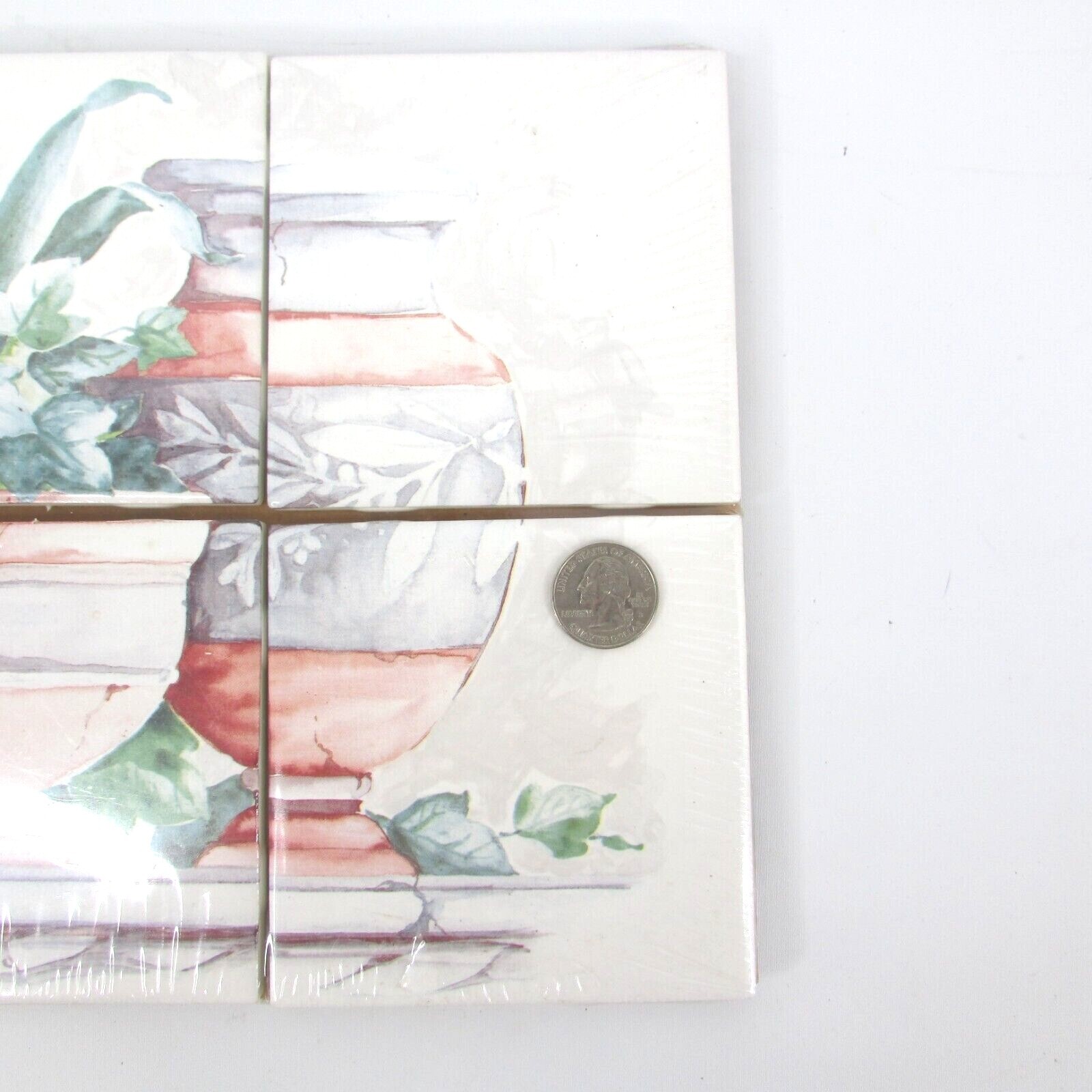 Ceramic Wall Tile Mural Plants in Terra Cotta Pots Urns “Eden Ivy” 6 Pcs 13″x9″